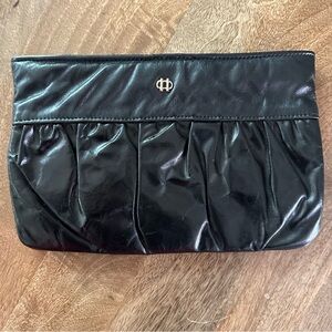 Vintage Letisse Leather Clutch Purse Black Leather Gold Emblem Vintage Handbag